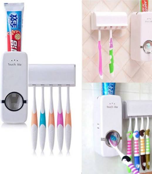 Set of Toothpaste Dispenser & Toothbrush Holder