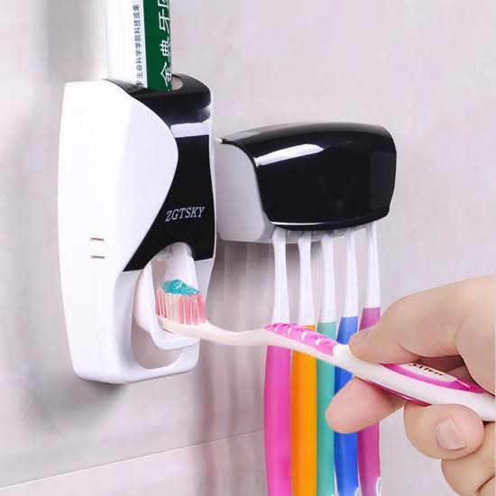Set of Toothpaste Dispenser & Toothbrush Holder